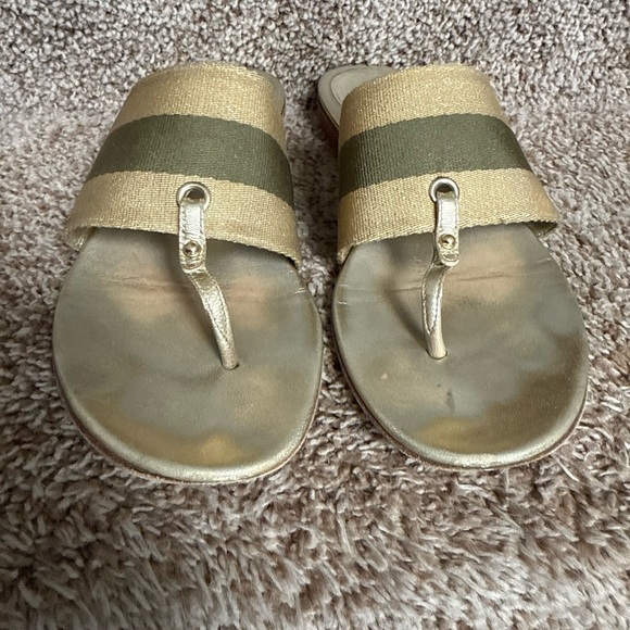 Gucci Women’s Gold and Green Striped Sandals - Picture 1 of 12